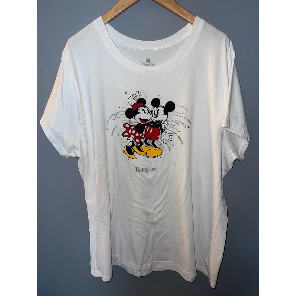 Disney Parks Disneyland Mickey Minnie Mouse Glitter Fireworks White Tee 2X